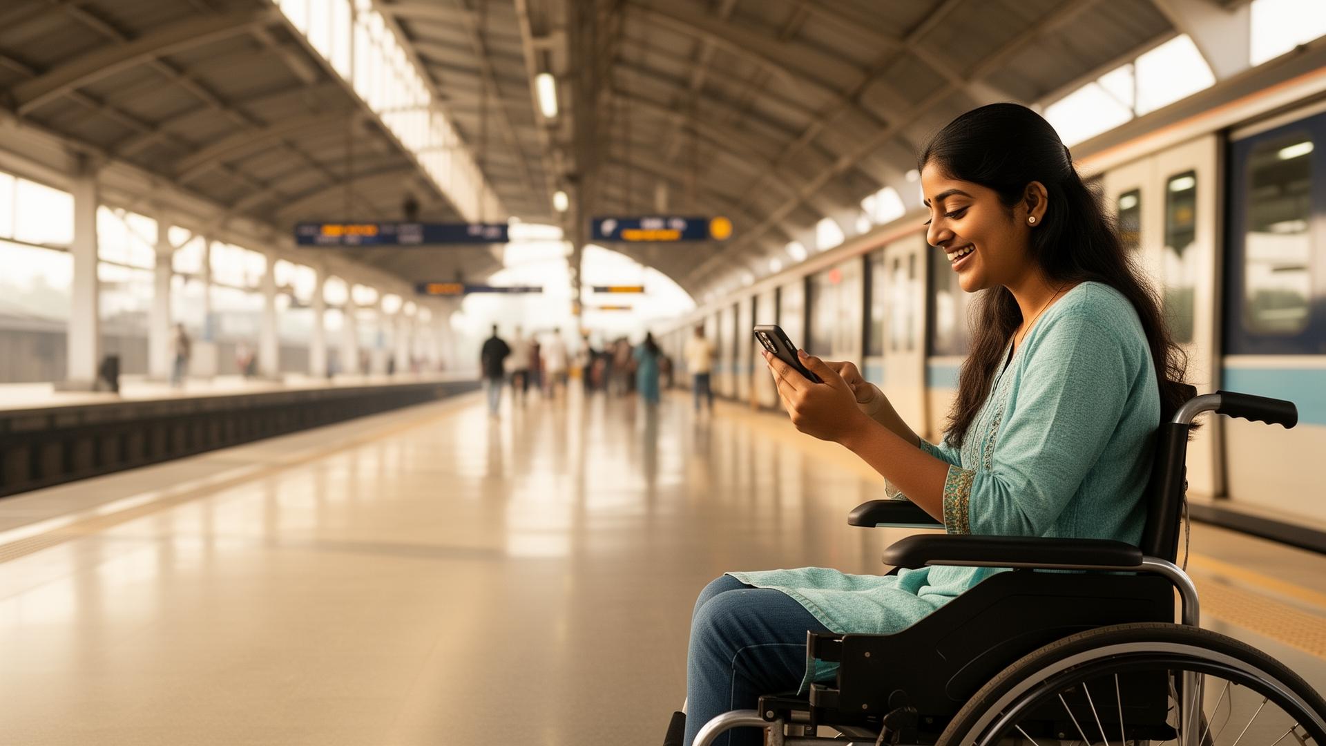 Wheelchair user confidently entering metro station